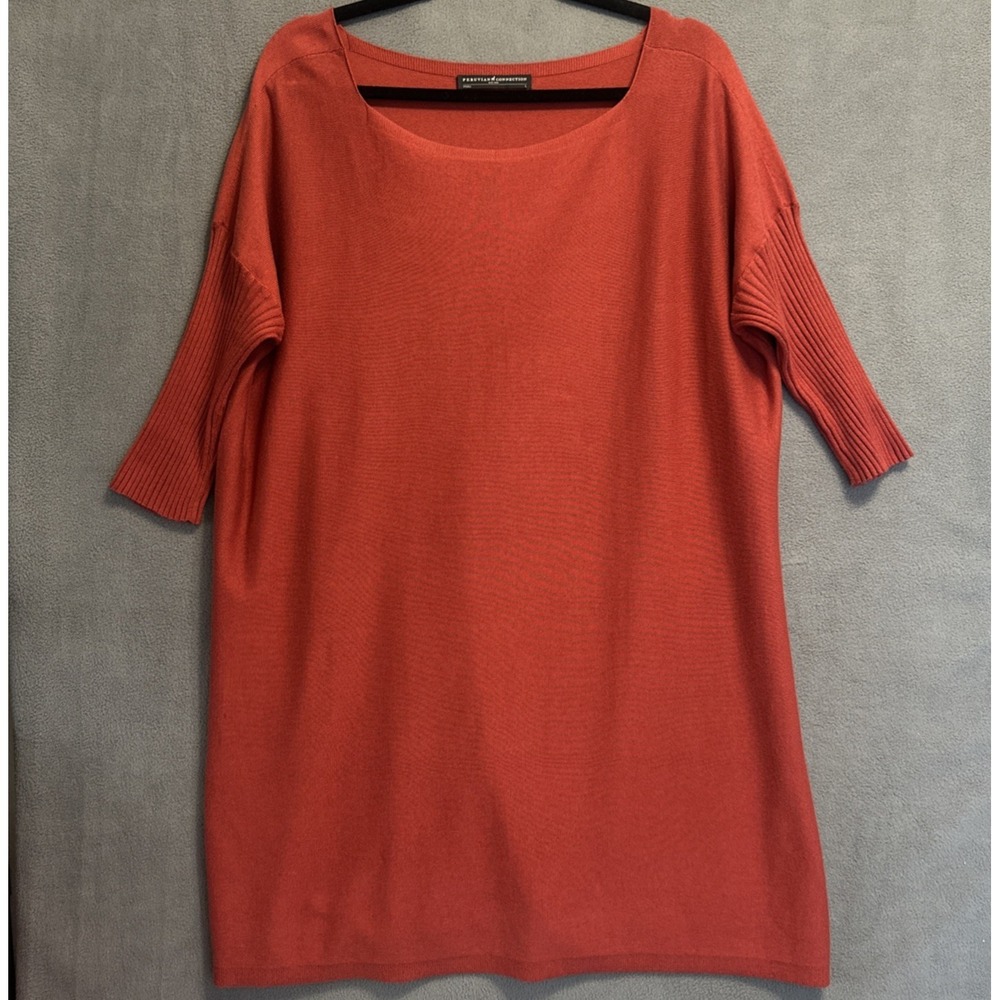 Peruvian Connection Knit Tunic Dress Size L Dolman Sleeve Pumpkin Pima Cotton